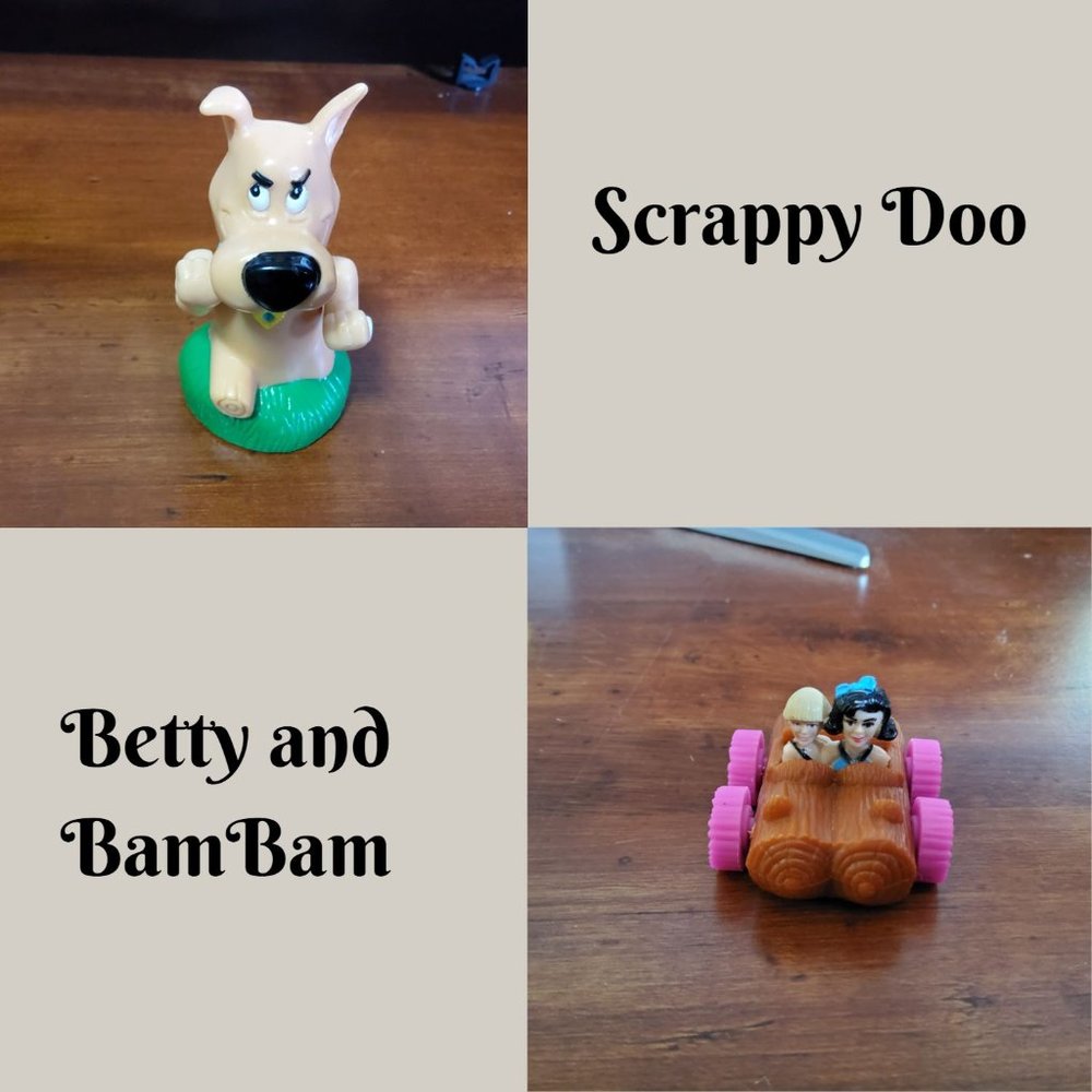 1996 Hanna Barbara Scrappy Doo Figure and 1993 Betty & BamBam Figure Vehicle